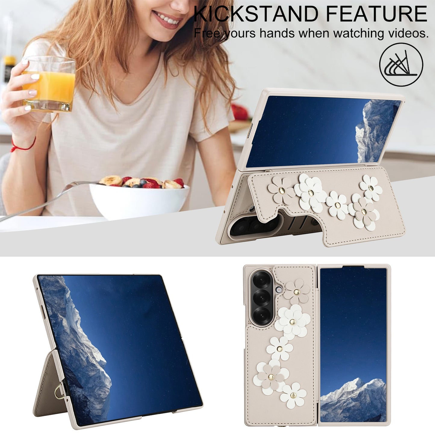 Leather Hand Strap Card Case Cover for Samsung Fold Series