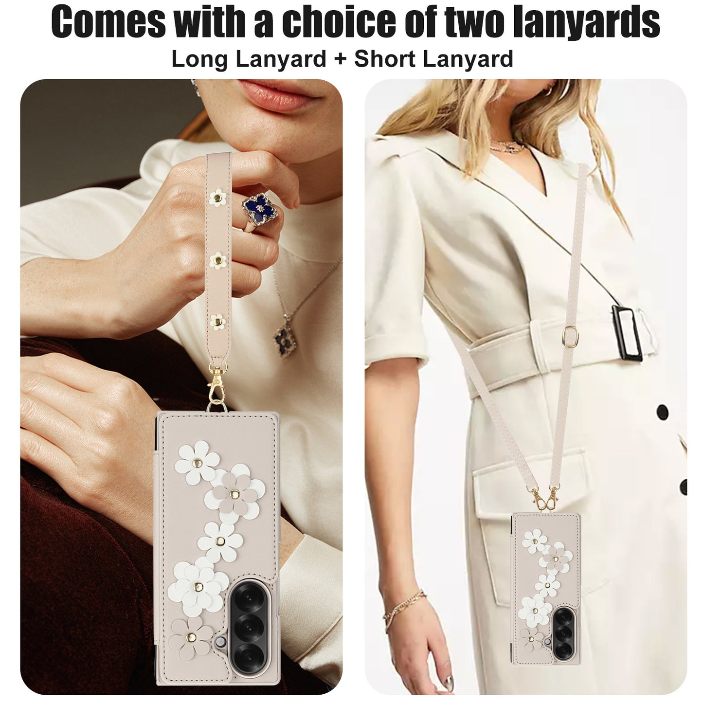 Leather Hand Strap Card Case Cover for Samsung Fold Series