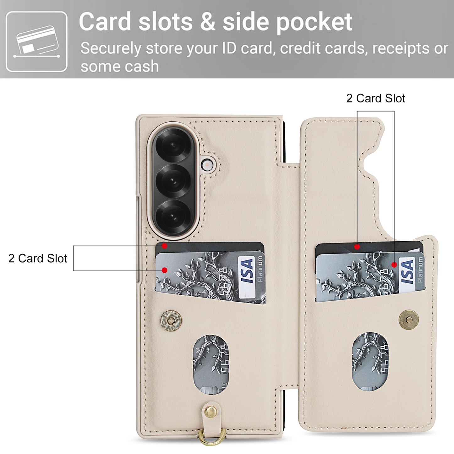 Leather Hand Strap Card Case Cover for Samsung Fold Series