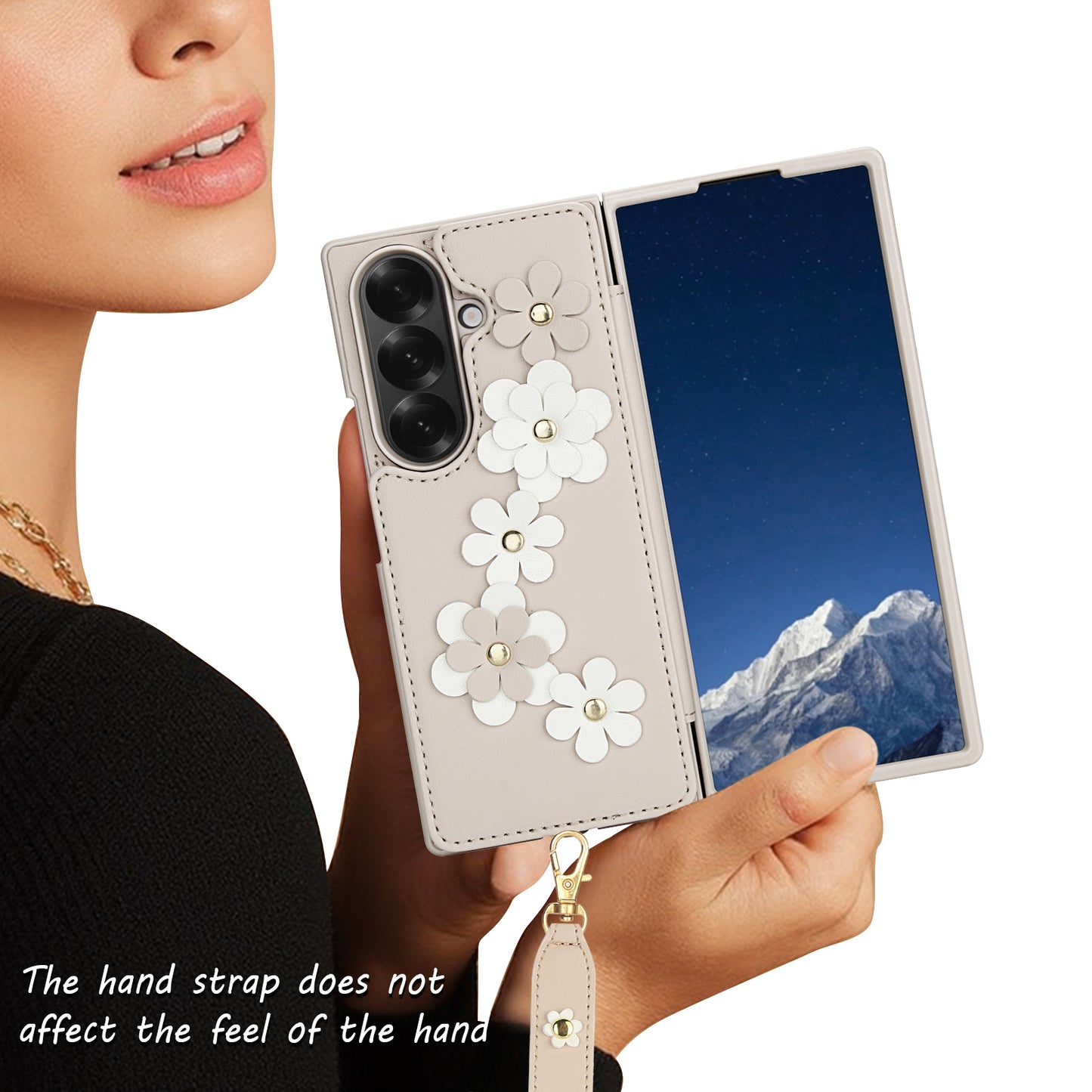Leather Hand Strap Card Case Cover for Samsung Fold Series