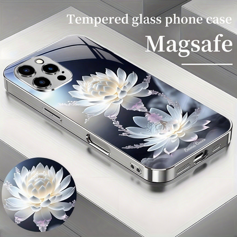 Snow Lotus Magsafe Tempered Glass Case Cover for iPhone