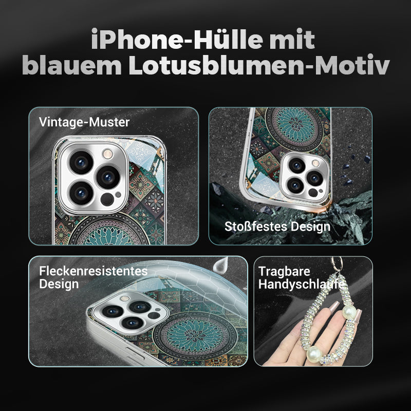 Colorful Blue Lotus Flower Totem Case Kit for iPhone - Get a FREE Exquisite Diamond Bracelet!🔥