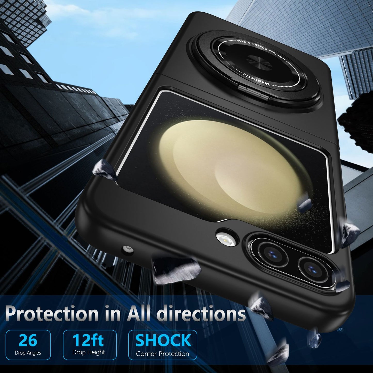 Strong Magnetic Suction Ring Holder Shell Case Cover for Samsung Flip Series