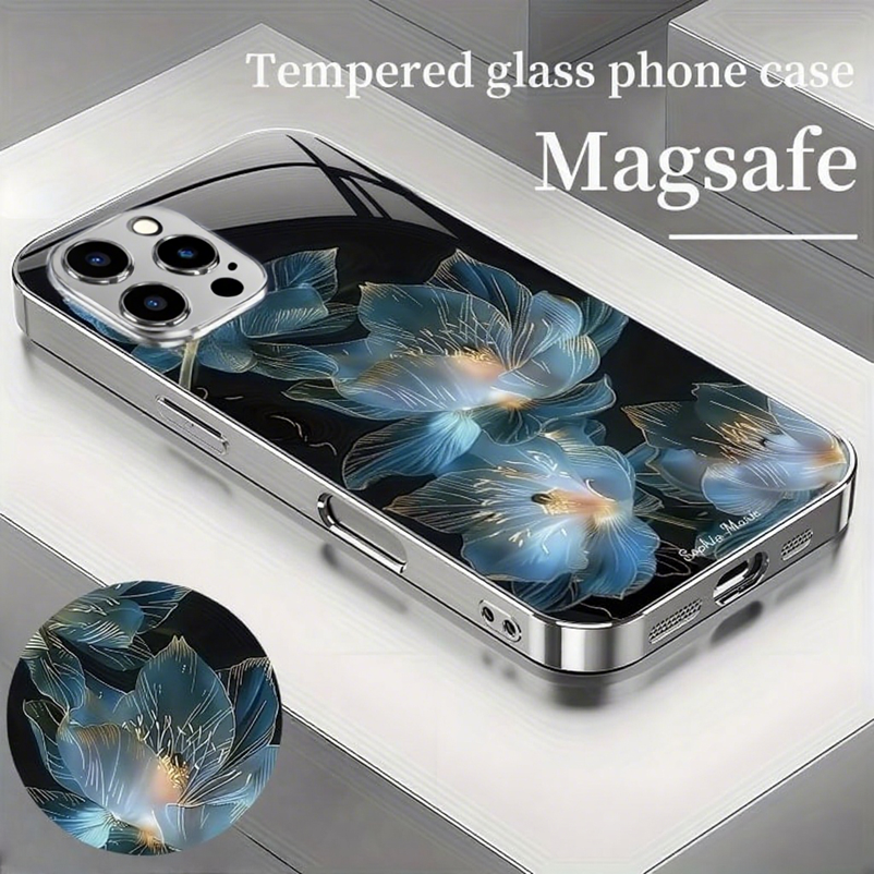 Snow Lotus Magsafe Tempered Glass Case Cover for iPhone