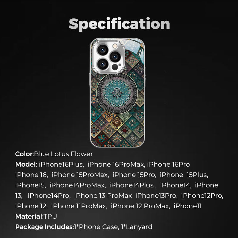 Colorful Blue Lotus Flower Totem Case Kit for iPhone - Get a FREE Exquisite Diamond Bracelet!🔥