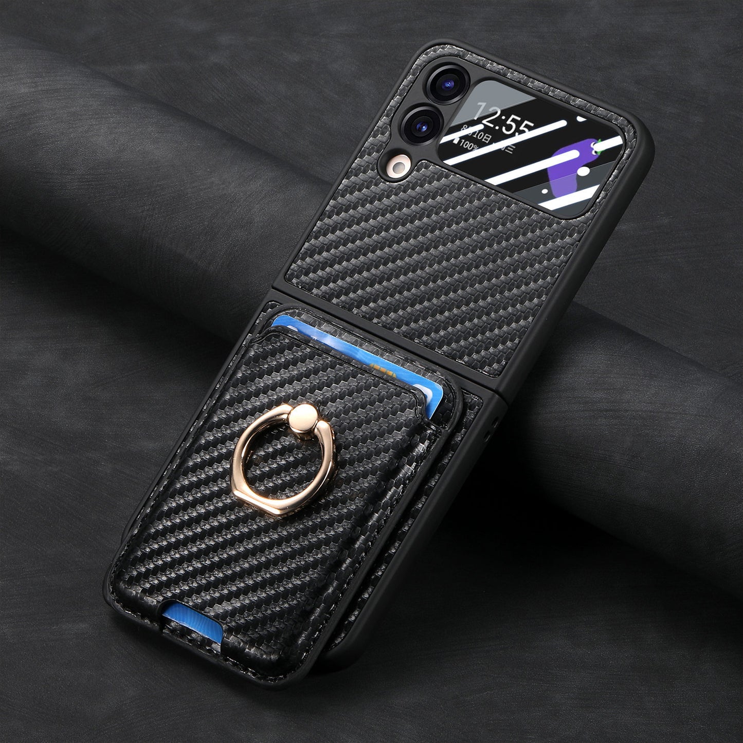 Carbon Fiber Magnetic Card Case Cover for Samsung Flip Serie