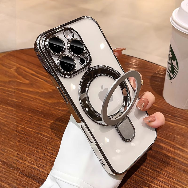 Electroplated Bezel Magnetic Folding Stand Case Cover for iPhone