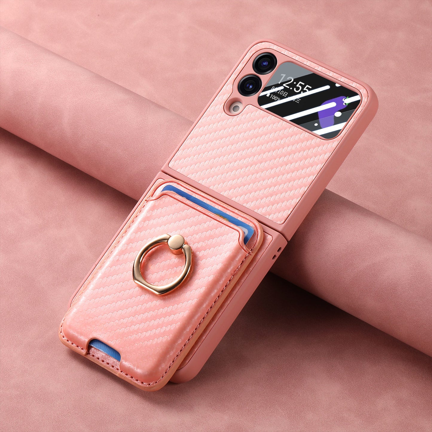 Carbon Fiber Magnetic Card Case Cover for Samsung Flip Serie