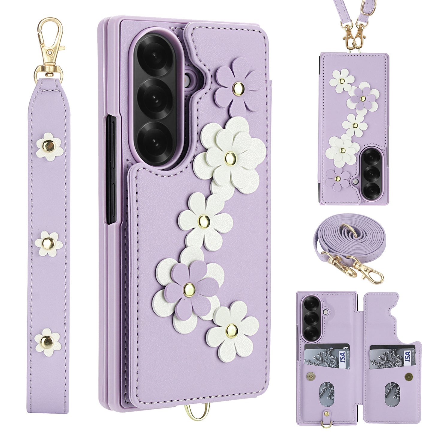 Leather Hand Strap Card Case Cover for Samsung Fold Series