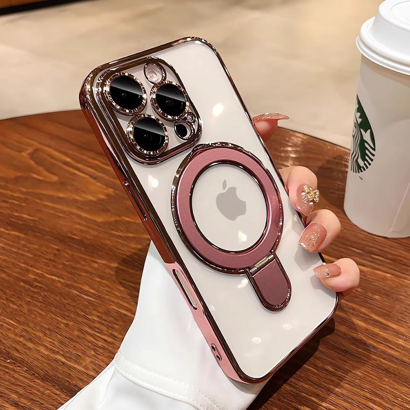 Electroplated Bezel Magnetic Folding Stand Case Cover for iPhone