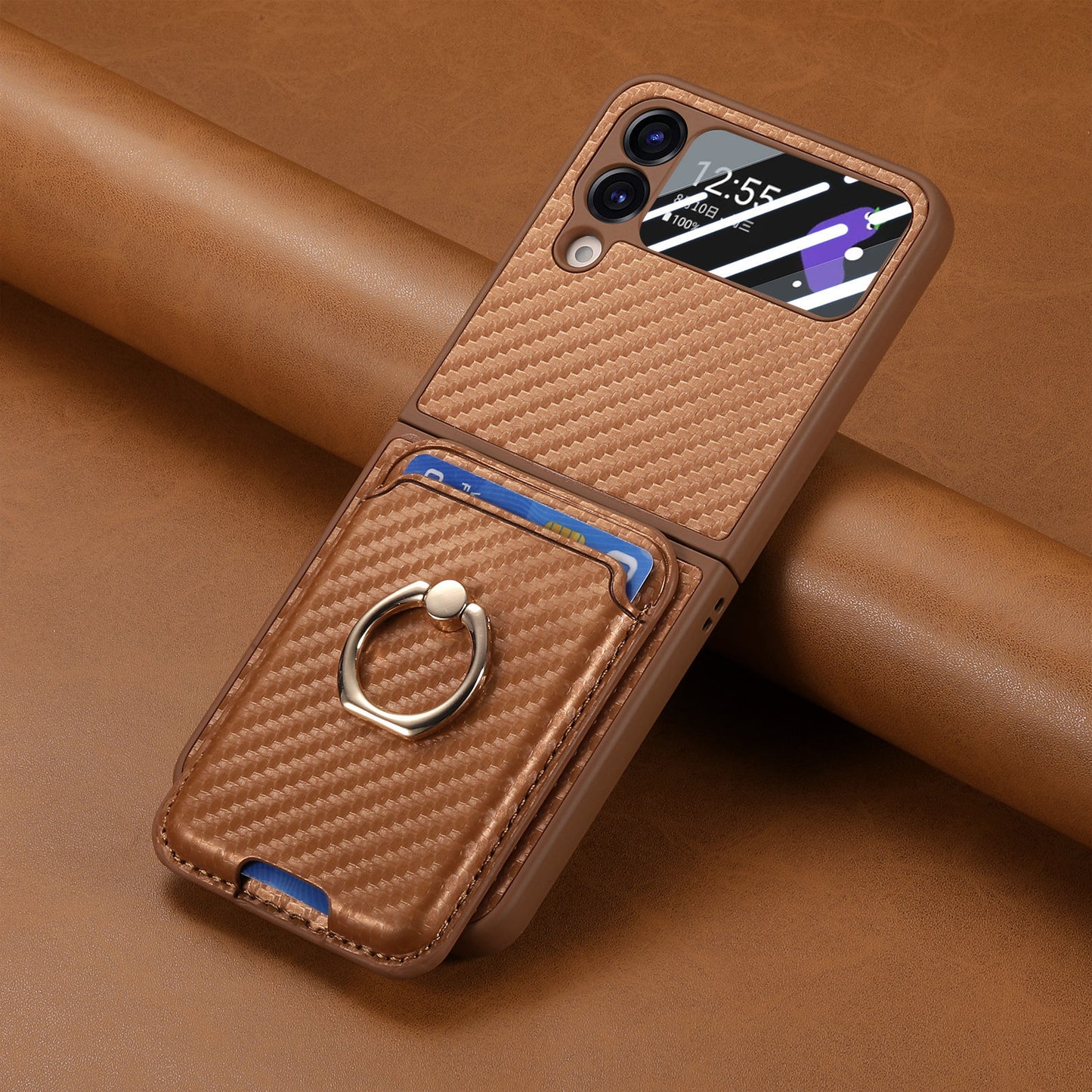 Carbon Fiber Magnetic Card Case Cover for Samsung Flip Serie