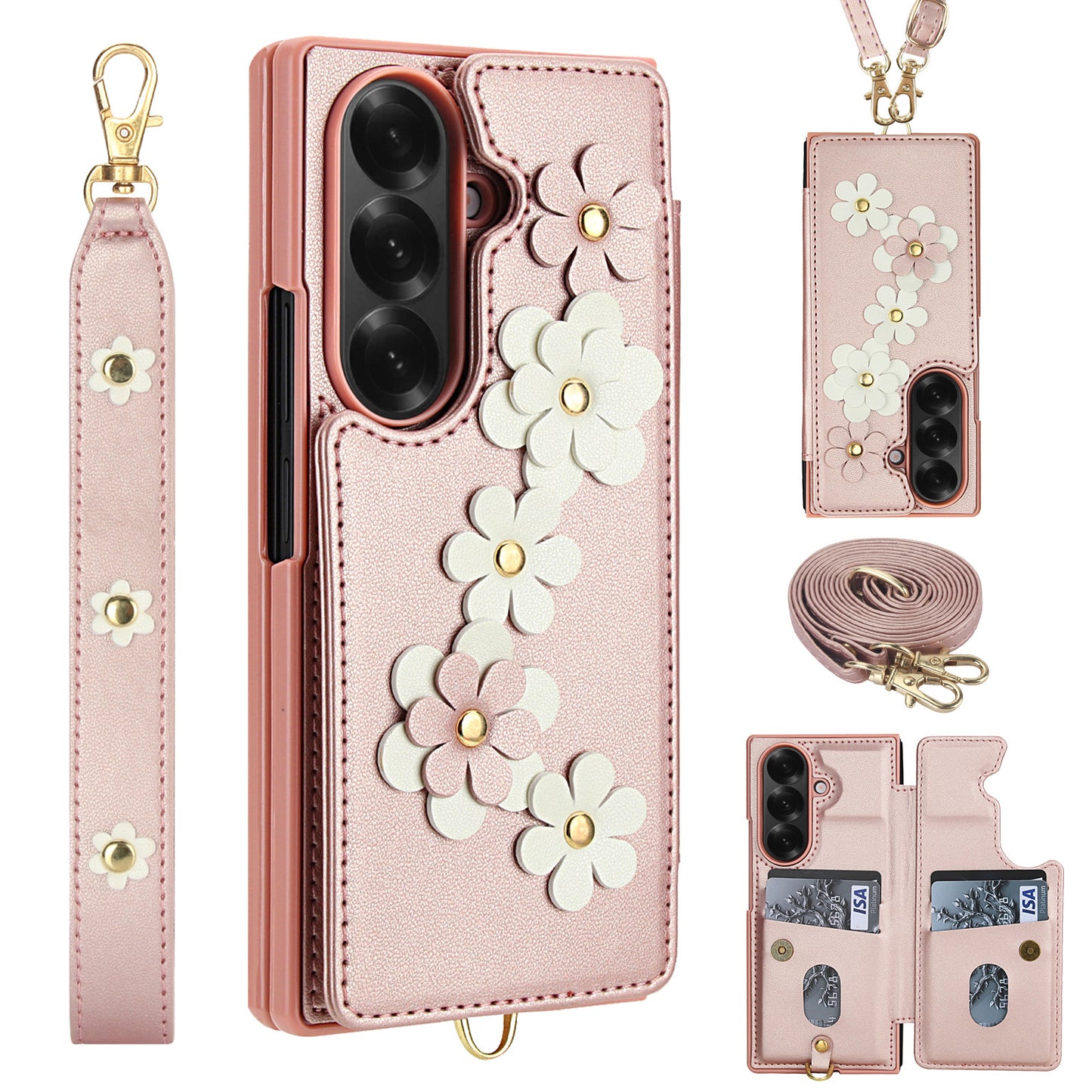 Leather Hand Strap Card Case Cover for Samsung Fold Series