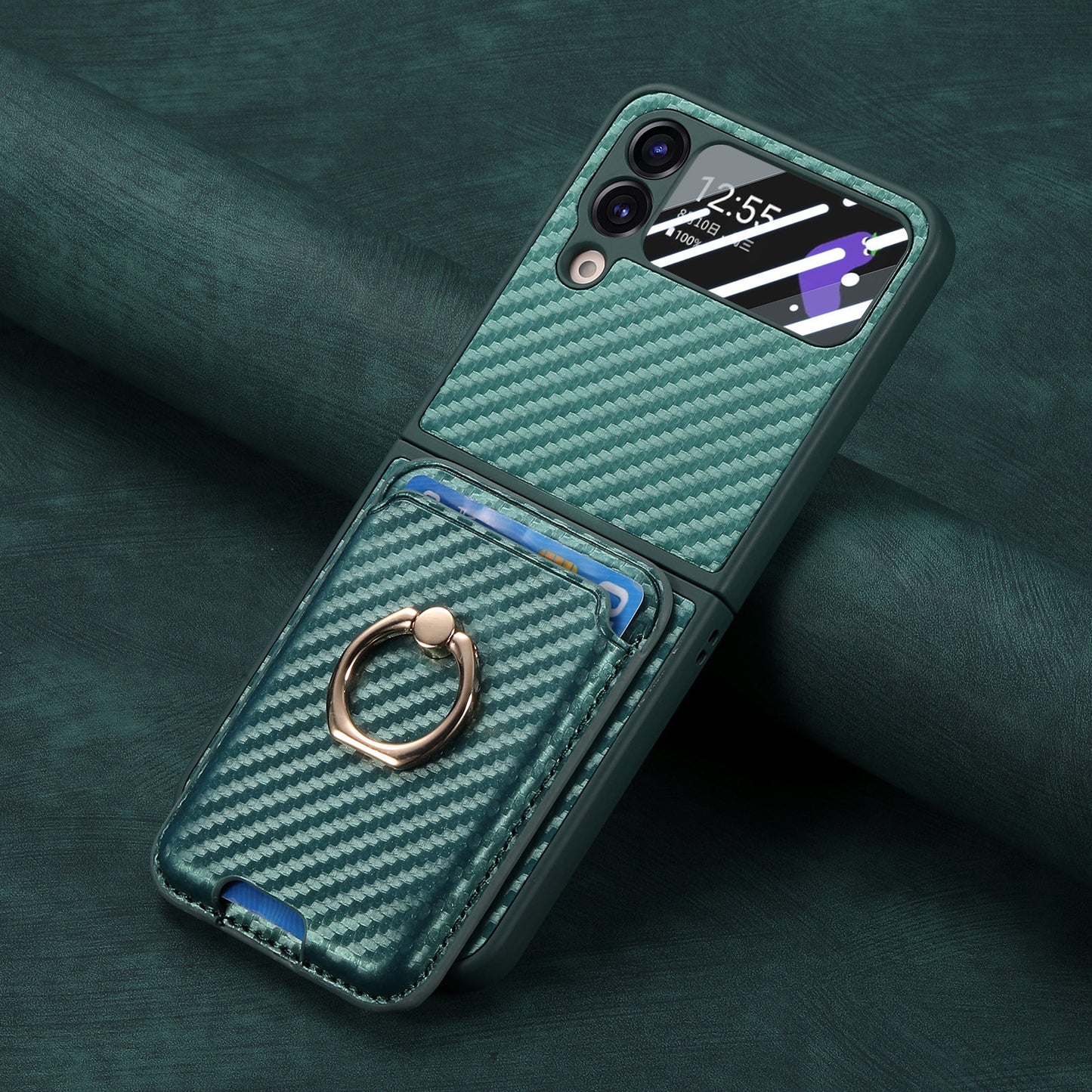 Carbon Fiber Magnetic Card Case Cover for Samsung Flip Serie