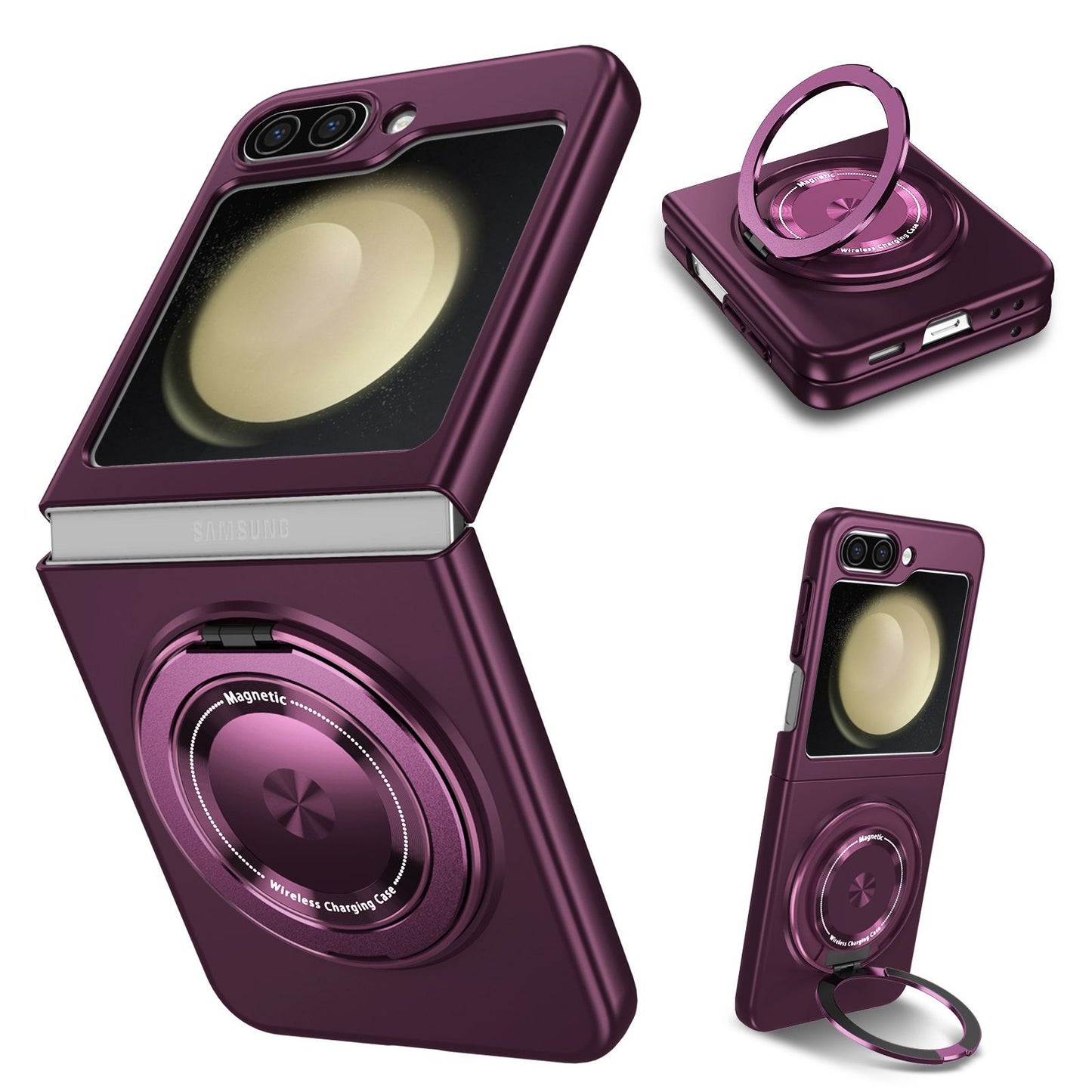 Strong Magnetic Suction Ring Holder Shell Case Cover for Samsung Flip Series