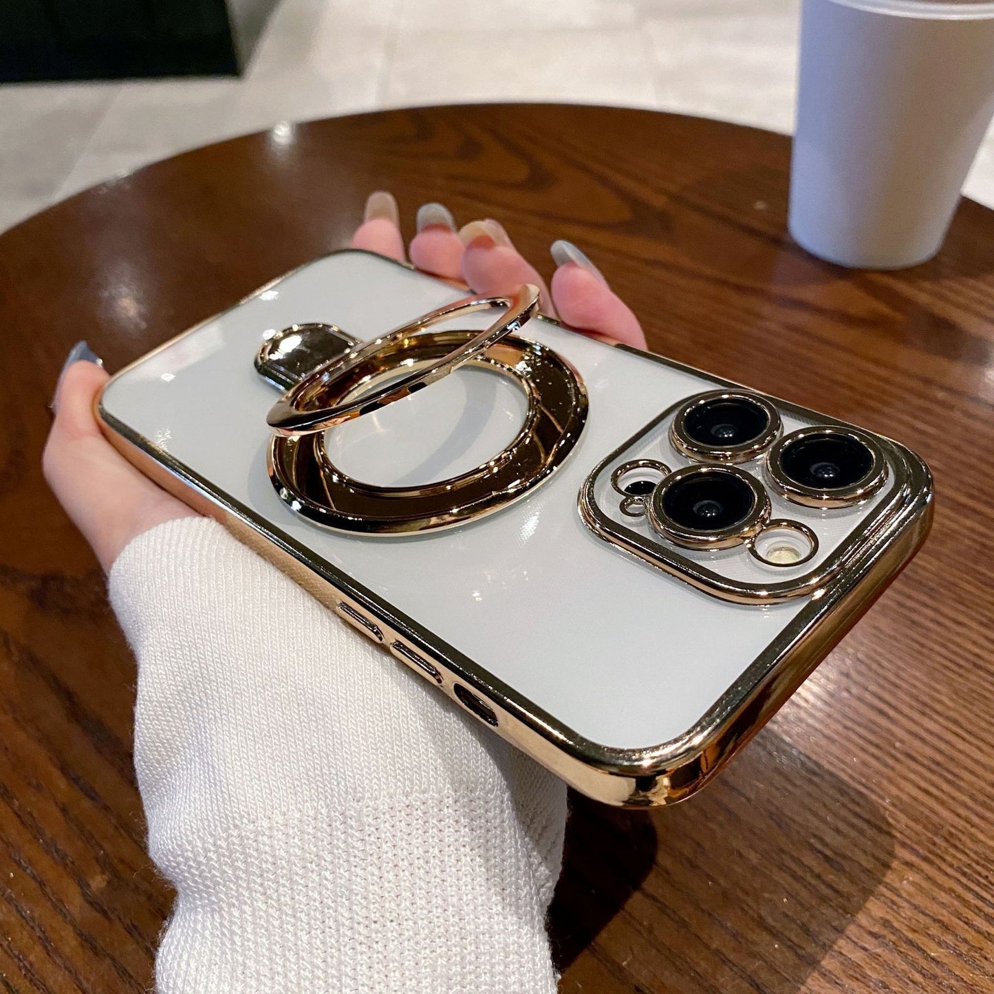 Electroplated Bezel Magnetic Folding Stand Case Cover for iPhone