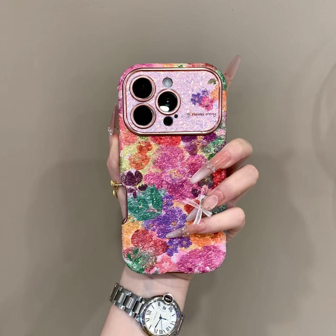 Pearlescent Glitter Flower Case Cover for iPhone - Get a FREE Exquisite Diamond Bracelet!🔥