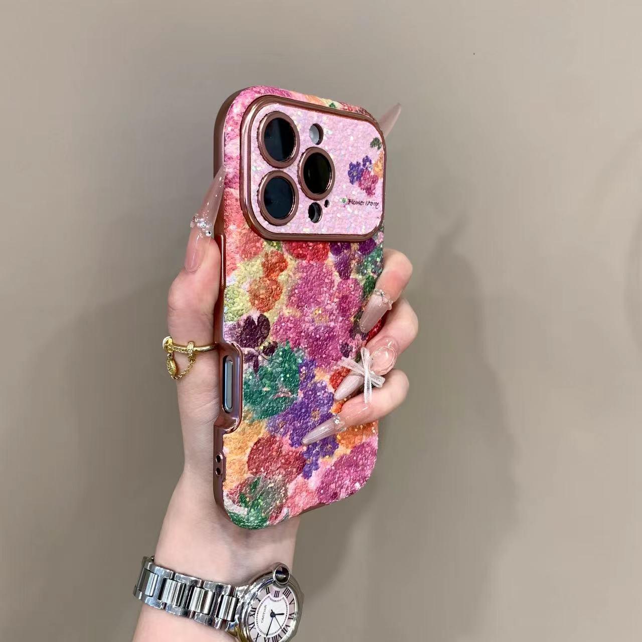 Pearlescent Glitter Flower Case Cover for iPhone - Get a FREE Exquisite Diamond Bracelet!🔥