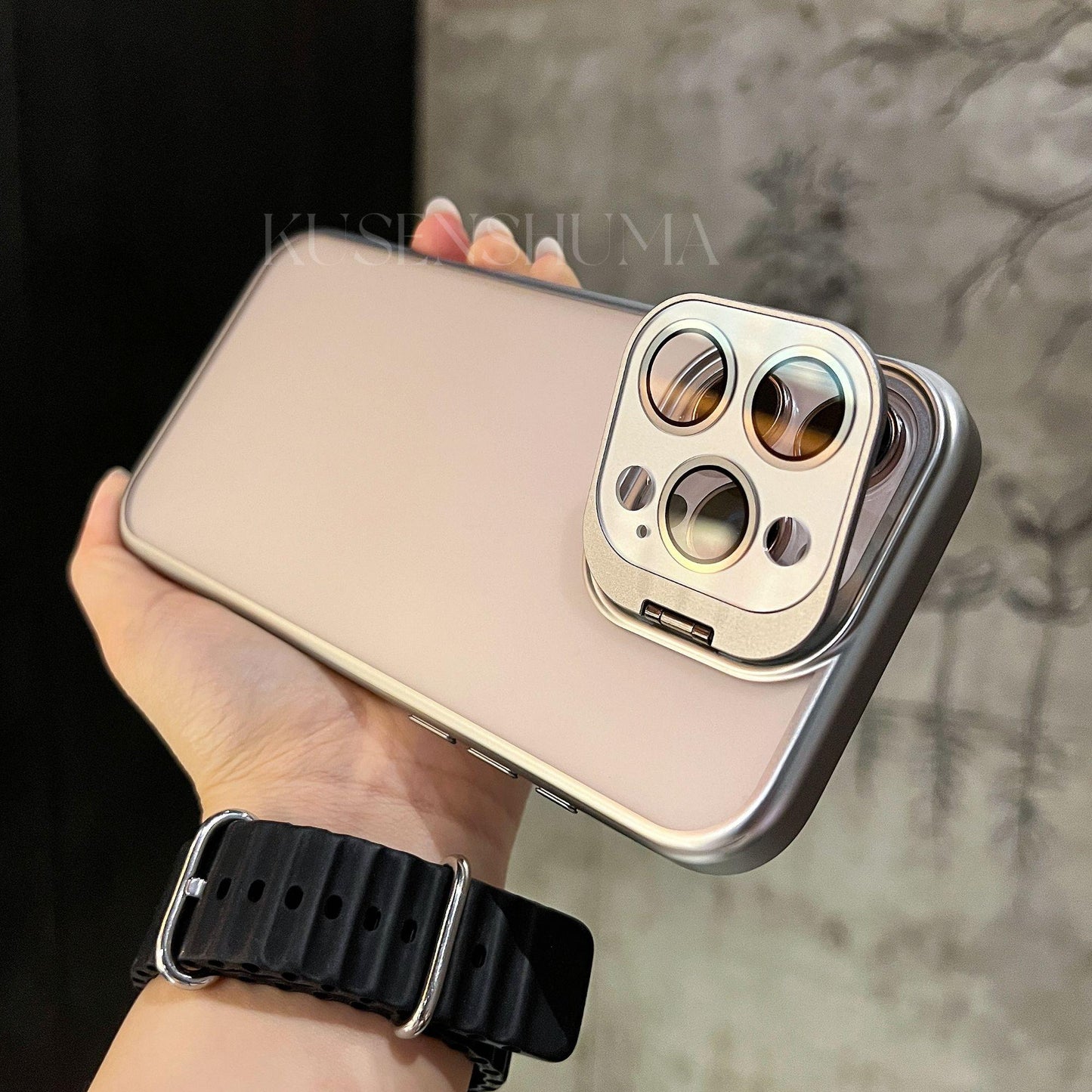 Matte Back Panel Folding Lens Holder Case Cover for iPhone