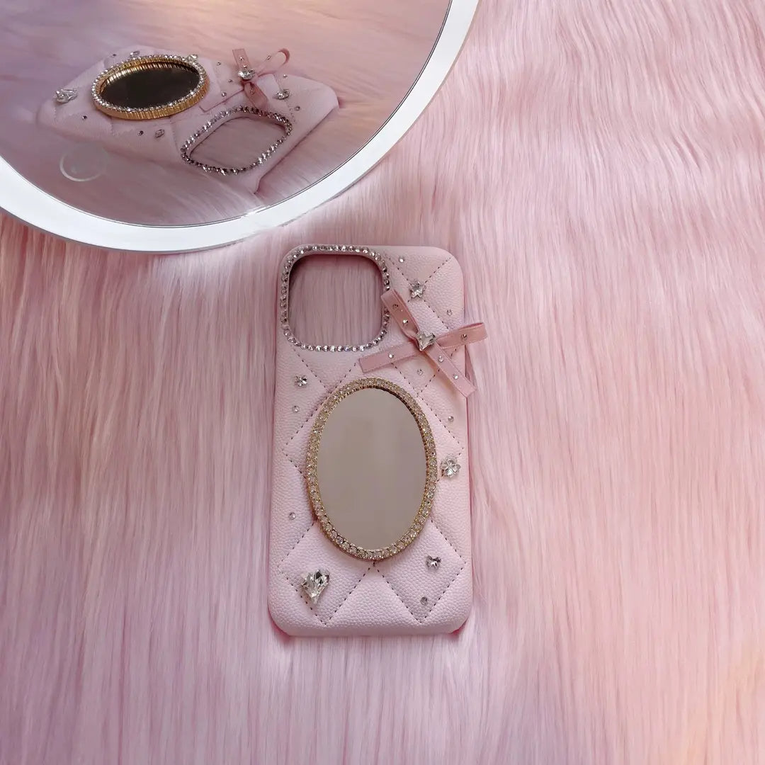 Pink leather mirror Case Cover for iPhone