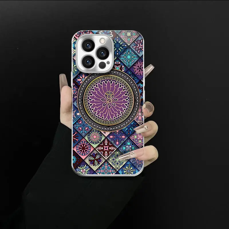 Colorful Purple Lotus Flower Totem Case Kit for iPhone - Get a FREE Exquisite Diamond Bracelet!🔥