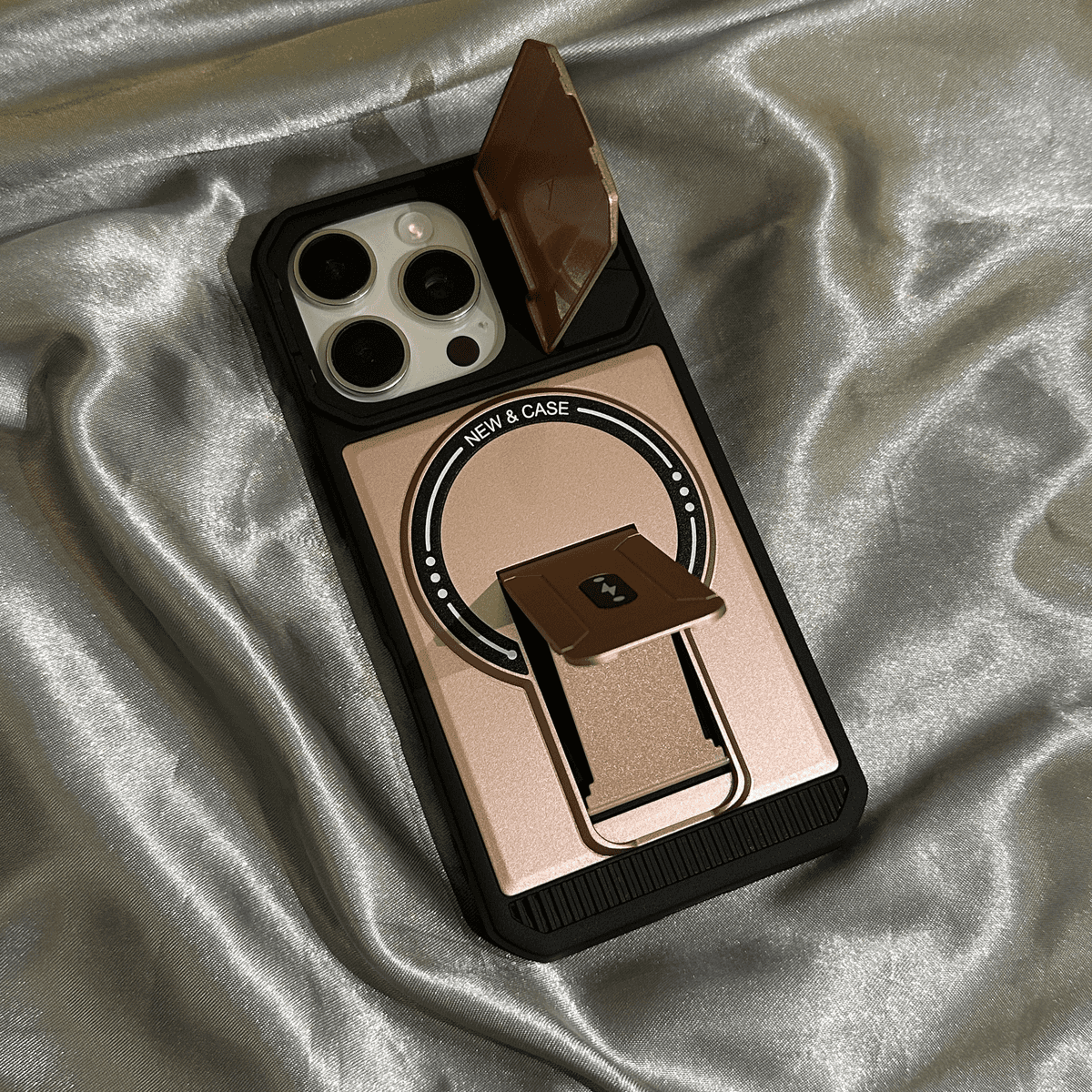 Hidden Dual-Bracket Cover-Style Folding Lens Protective Case for iPhone