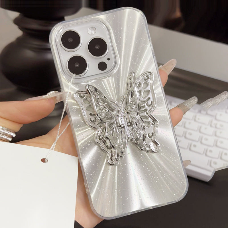 Butterfly Stand Metallic Gray Phone Case Cover for iPhone - Buy 2: FREE SHIPPING🛫 & 40% OFF 2nd🔥