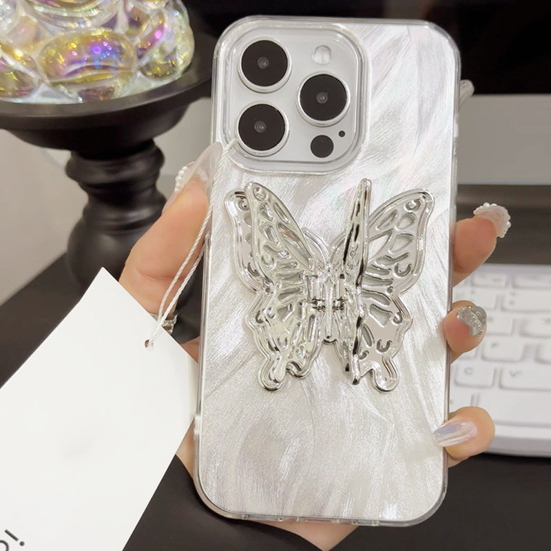 Butterfly Stand Metallic Gray Phone Case Cover for iPhone - Buy 2: FREE SHIPPING🛫 & 40% OFF 2nd🔥
