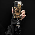 Black Cat & Gold Pattern Phone Case with Strap