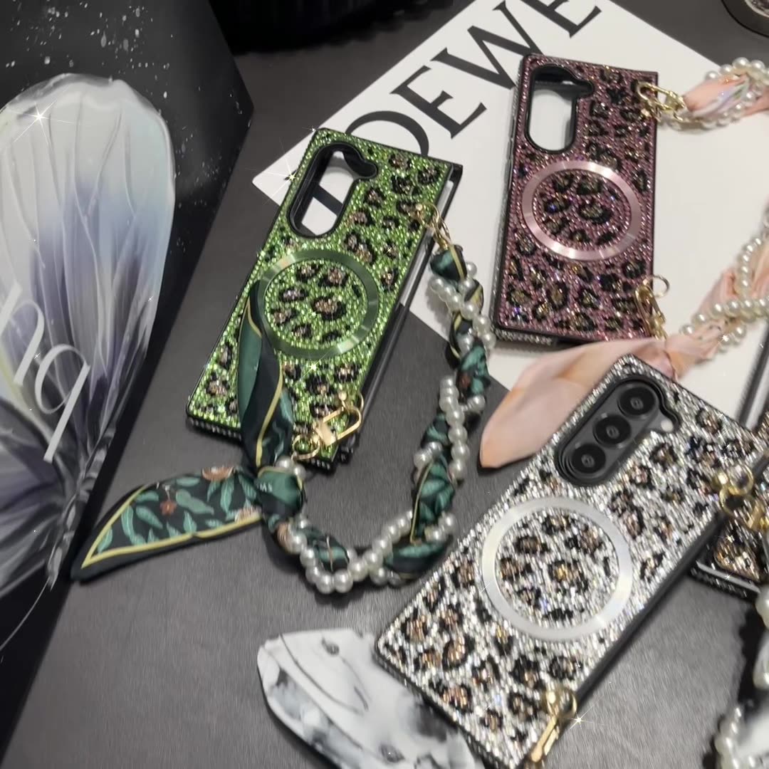 Diamond Leopard Print Case Cover for Samsung Fold Series