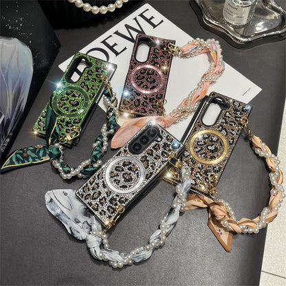 Diamond Leopard Print Case Cover for Samsung Fold Series