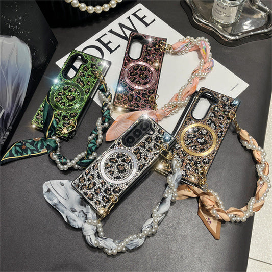 Diamond Leopard Print Case Cover for Samsung Fold Series