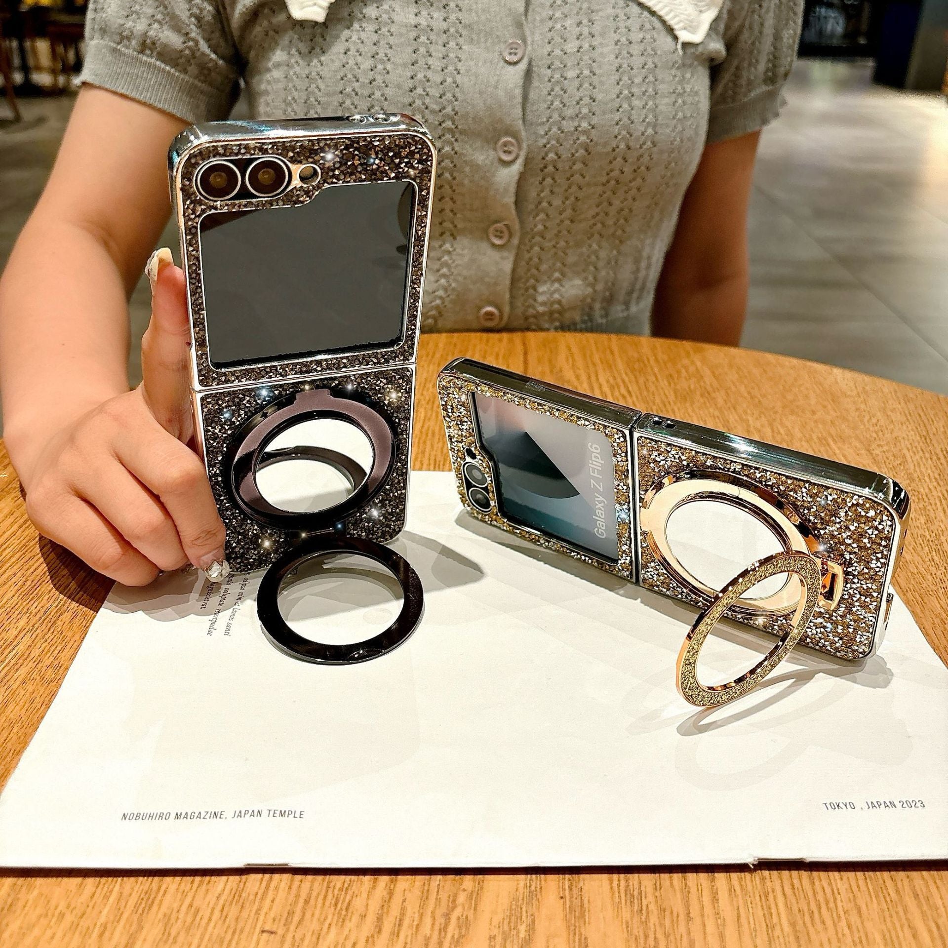 Folding Mirror Glitter Case Cover for Samsung Flip Series