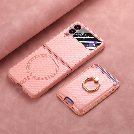 Carbon Fiber Magnetic Card Case Cover for Samsung Flip Serie