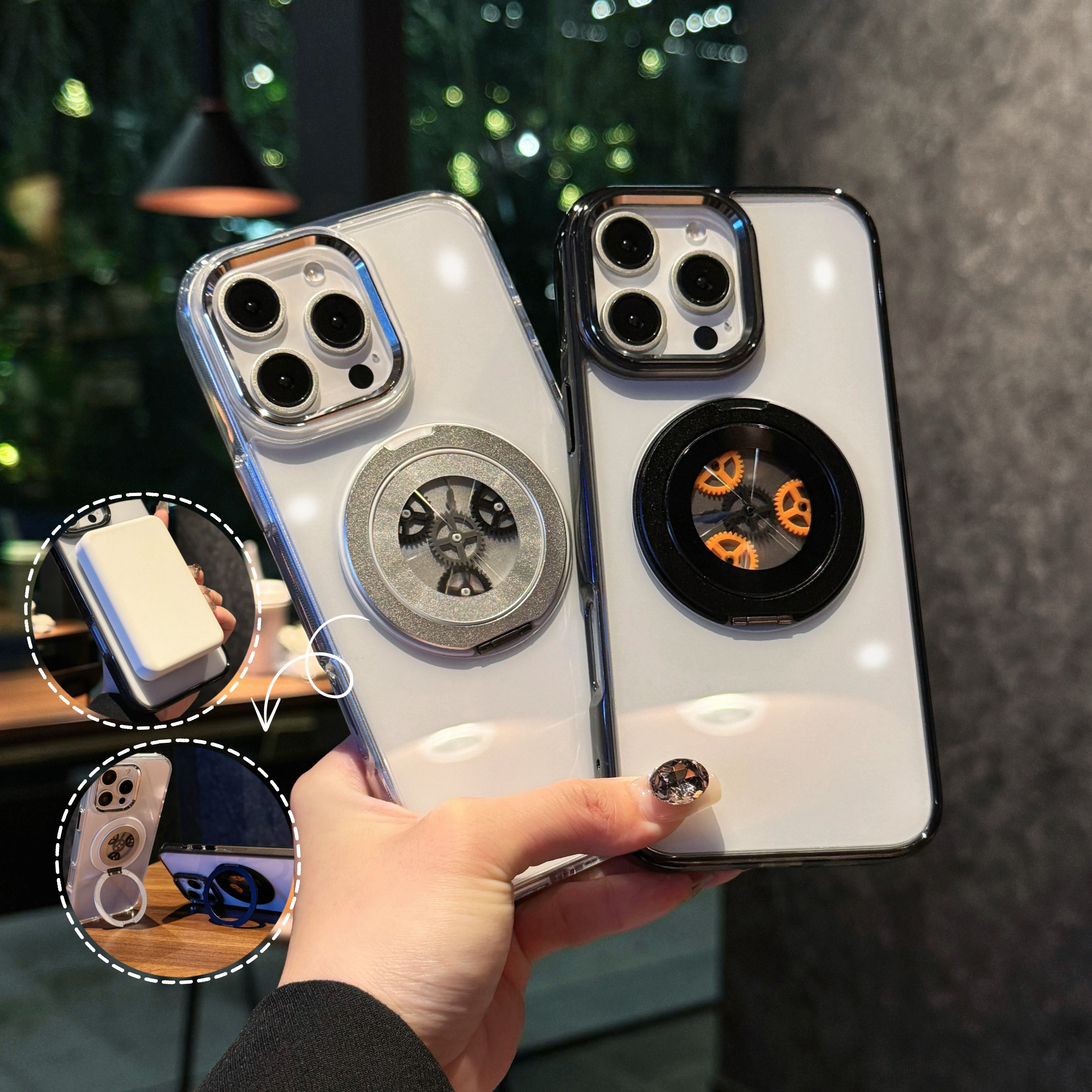 Mechanical Damping Ring Transparent Magnetic Case Cover for iPhone