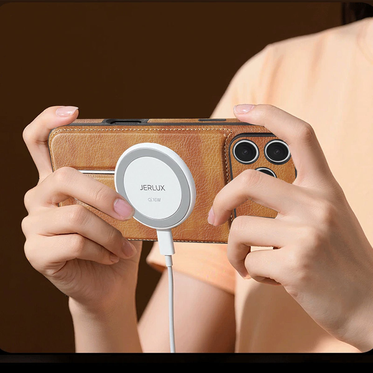 Leather Texture Smartphone Casing, iPhone Accessory with Metal Foldable Kickstand, Raised Camera Guard and Protection Features