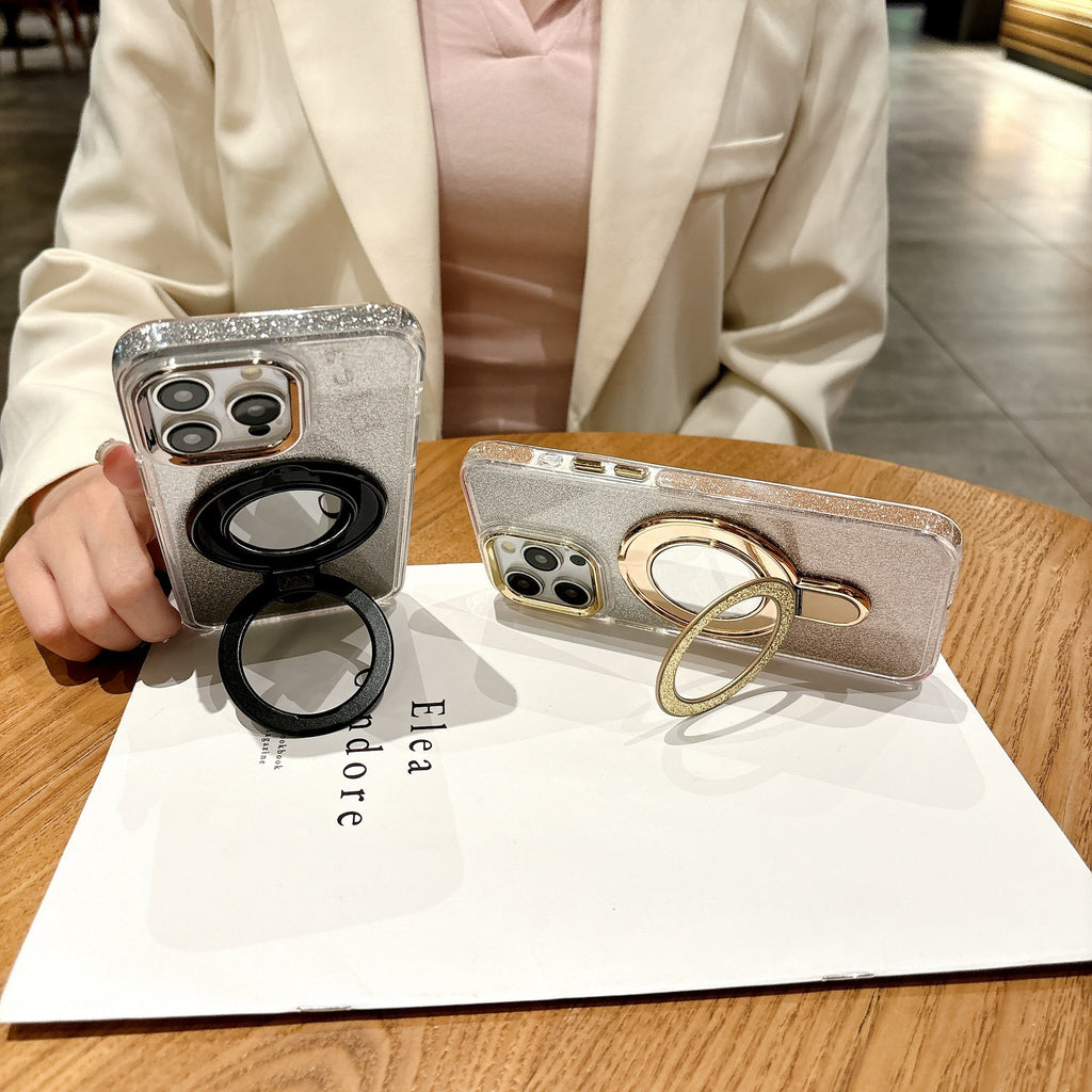 Equipped with Folding Stand and Make-up Mirror Glitter Case Cover for iPhone