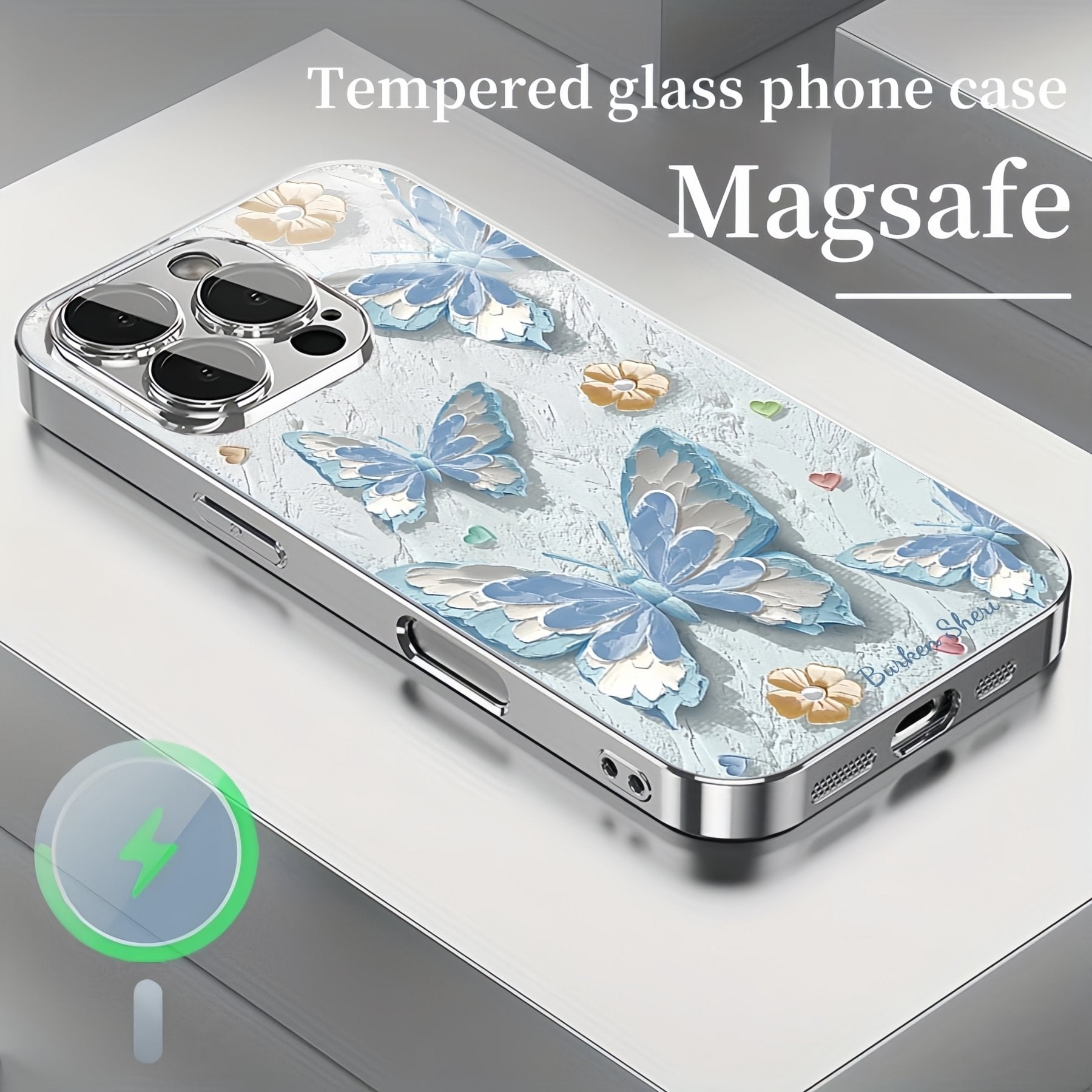 Crystal Butterfly Glass Magnetic Case Cover for iPhone