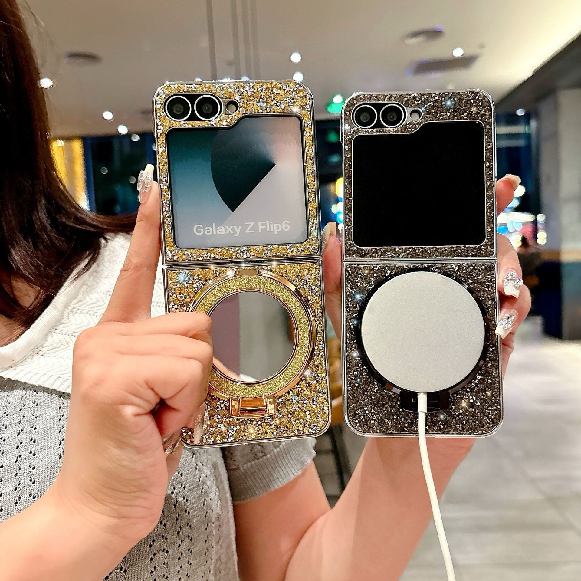 Folding Mirror Glitter Case Cover for Samsung Flip Series