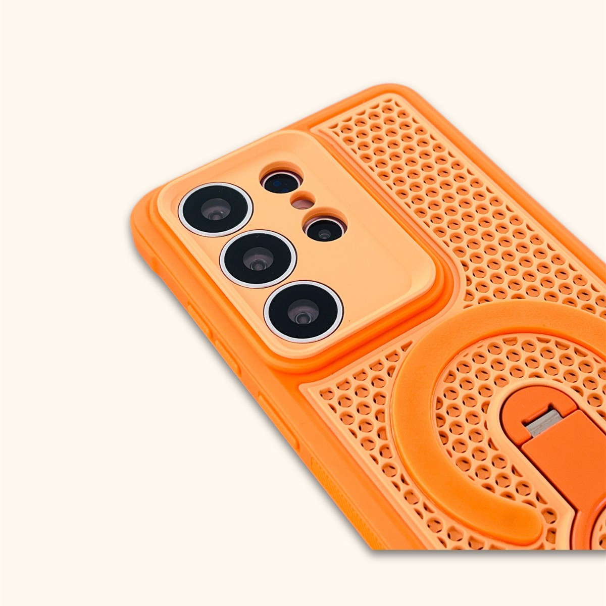 Polycarbonate Cellphone Case for Galaxy Series - Heavy Duty Protection, Foldable Stand Kickstand, Honeycomb Heat Dissipation, Wireless Charging Compatible, Shockproof, Magnetic Phone Accessories for Game Use, Automatic Flash Support