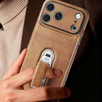 Leather Texture Smartphone Casing, iPhone Accessory with Metal Foldable Kickstand, Raised Camera Guard and Protection Features