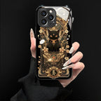 Black Cat & Gold Pattern Phone Case with Strap