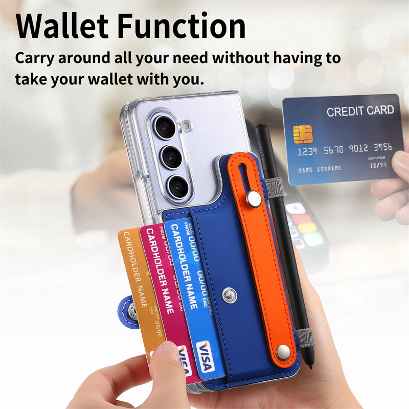 Multifunctional Card Case and Portable Wrist Strap Case Cover for Samsung Fold Series