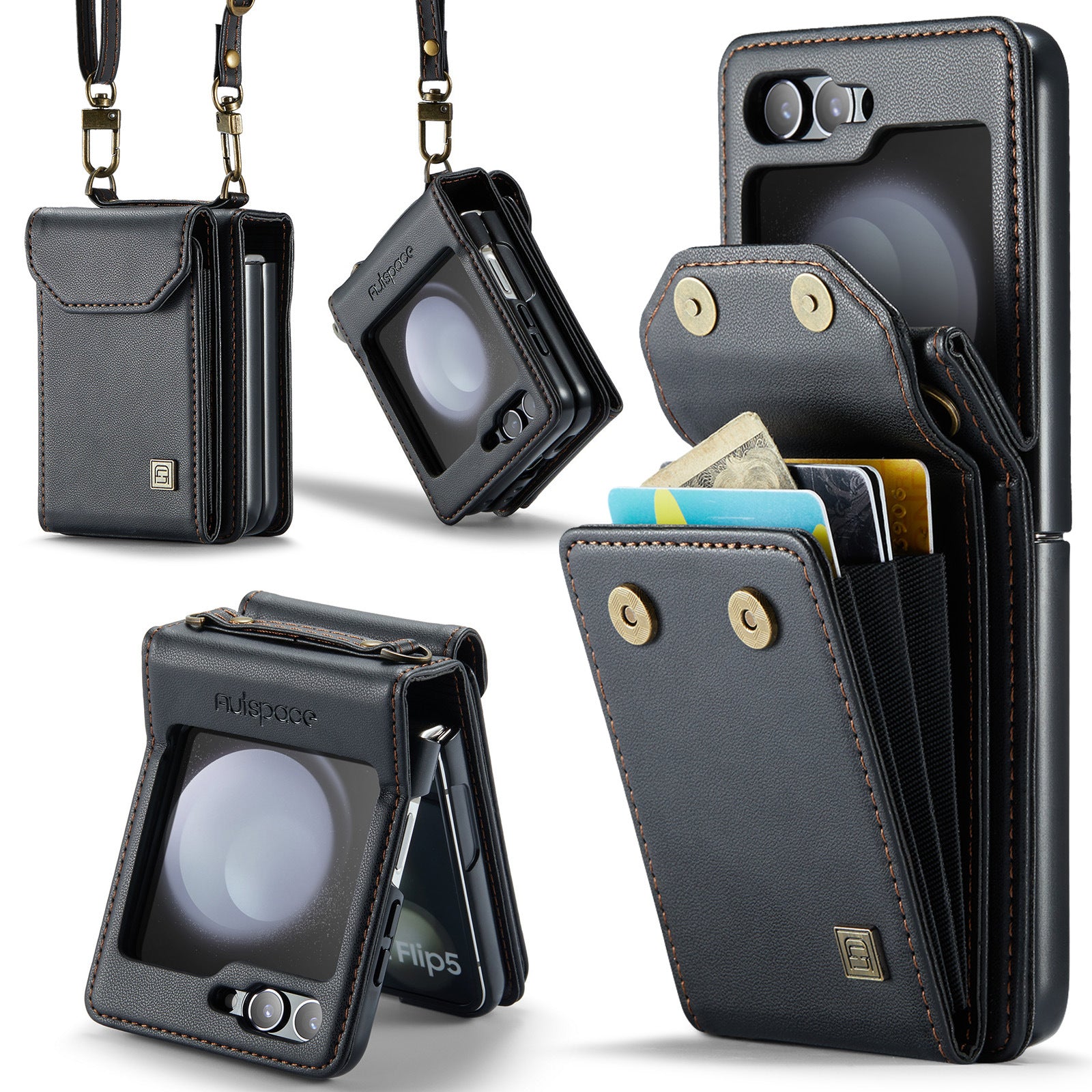 Leather Wallet Lanyard Case Cover for Samsung Flip Serie