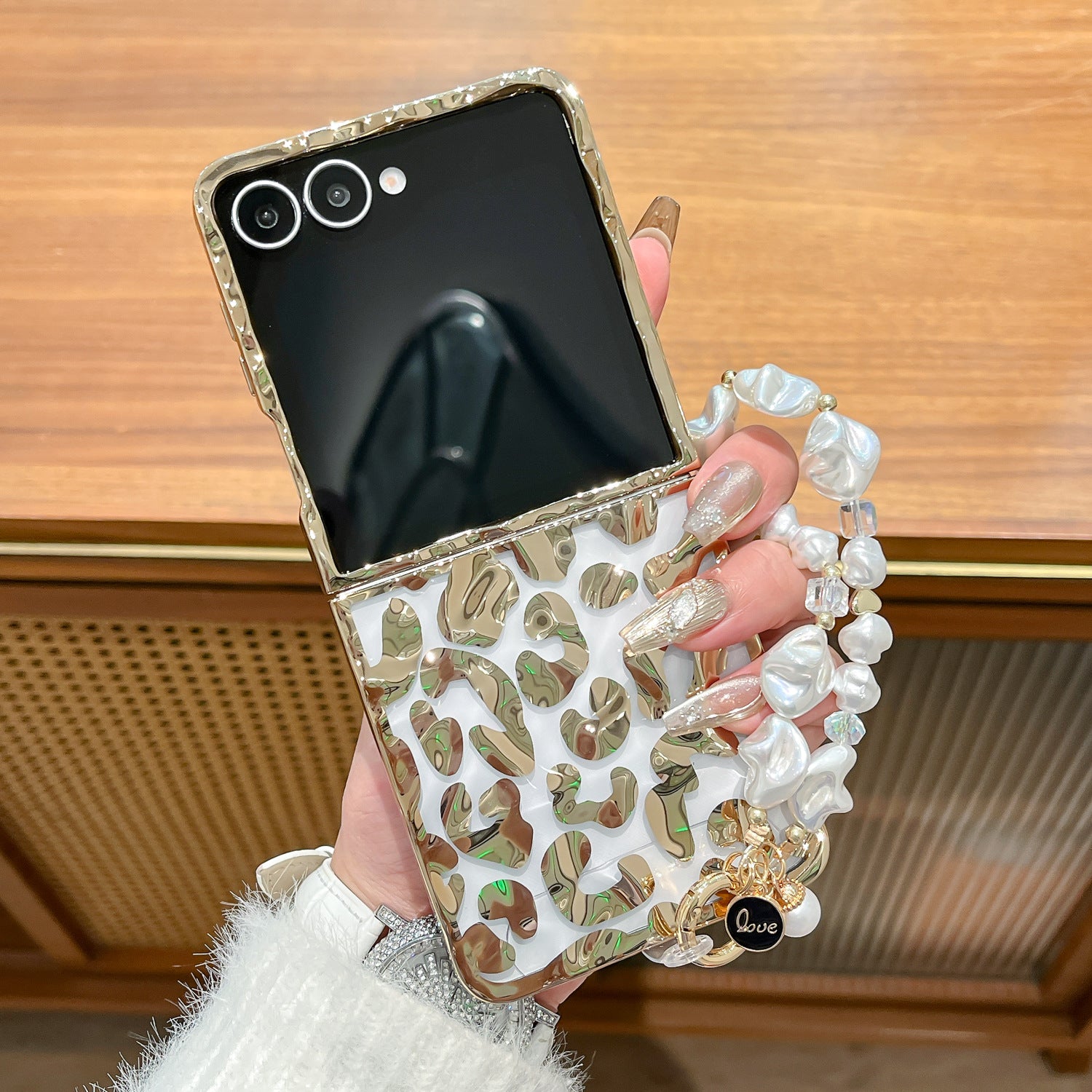 Translucent Camellia Samsung Flip Phone Case with Free Wrist Strap