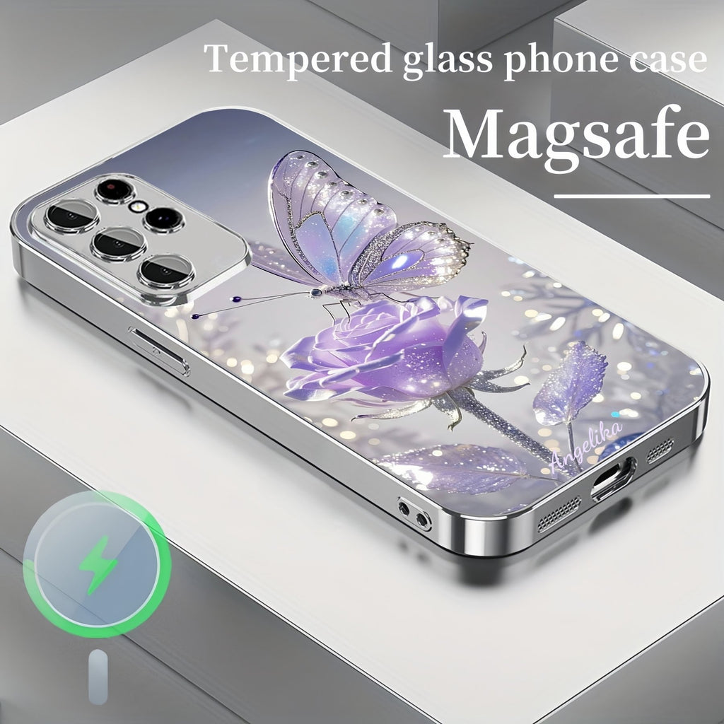 Crystal Butterfly Magnetic Tempered Glass Case Cover for Samsung S Series