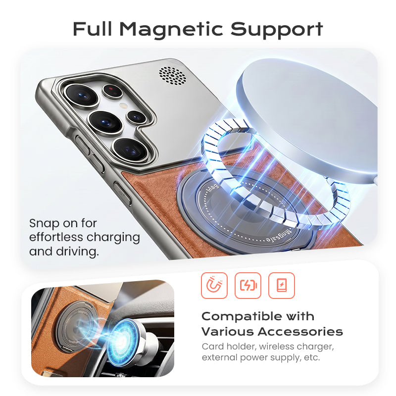 Premium Leather MagSafe Samsung Galaxy Case with 360° Ring Stand