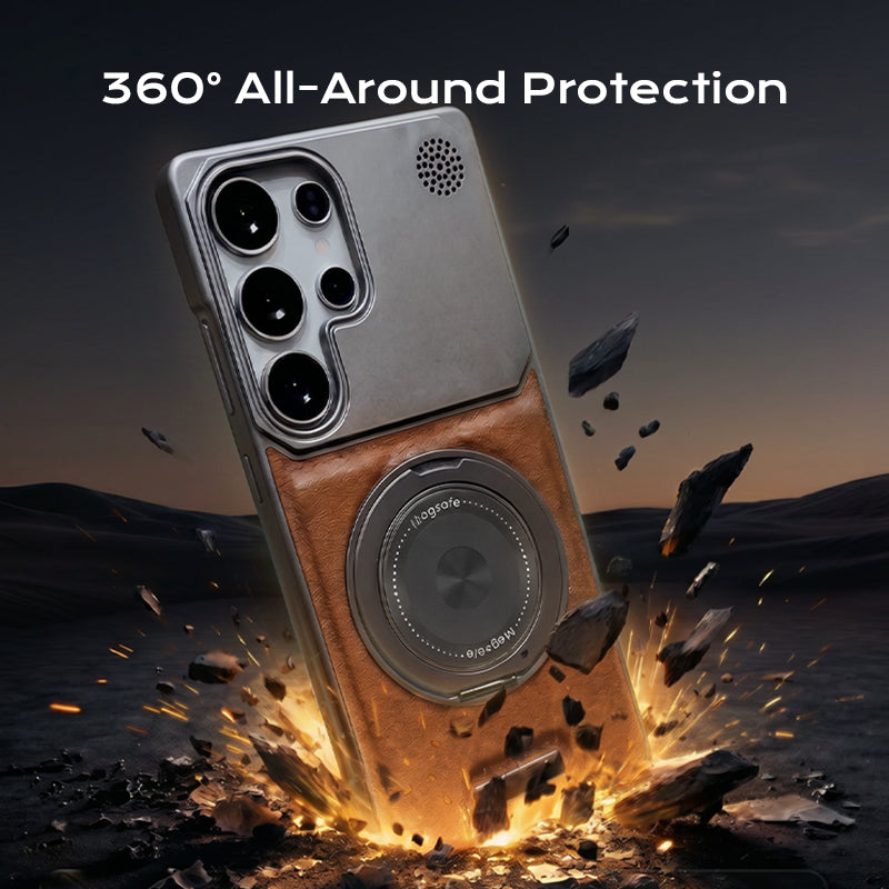 Premium Leather MagSafe Samsung Galaxy Case with 360° Ring Stand