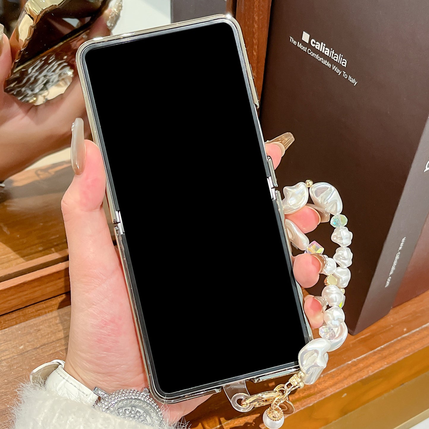 Translucent Camellia Samsung Flip Phone Case with Free Wrist Strap