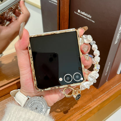 Translucent Camellia Samsung Flip Phone Case with Free Wrist Strap