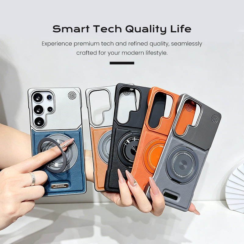 Premium Leather MagSafe Samsung Galaxy Case with 360° Ring Stand